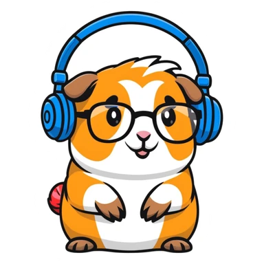 studious guinea pig with glasses wearing a headset sticker