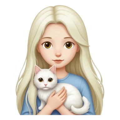 A long-haired girl holding a long-haired white cat sticker