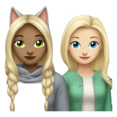 blue eyes grey kitten and green eyes blonde girl are friends sticker