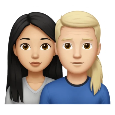 Mixed race couple, white male with mixed female (asian & black)
the female is more asian than she is black, she has long hair and tanned skin, and black eyes
The male is french, he has tall dirty blond hair sticker