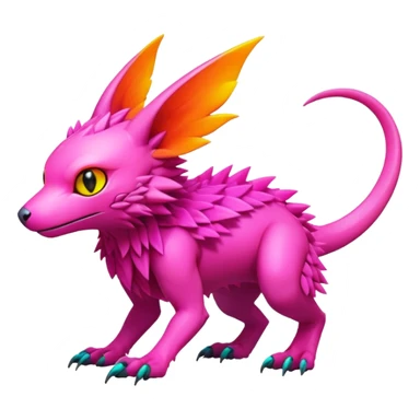 Tropical lush warm-colored modern colorful neon-colored cyber-Fakémon-Digimon-Trico-Vernid-creature sticker