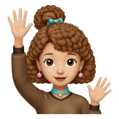 Brown mini poodle with Asia ponytail girl waving hand sticker