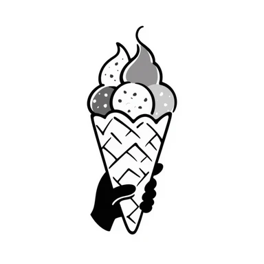 An ice cream cone with scoops of ice cream in pastel colors (dd9fb0, ffc6d3, a3bfc9, c4bee2, f1b091), hand-drawn doodle style sticker