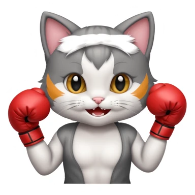 Grinning Gray baby girl kitten boxing  sticker