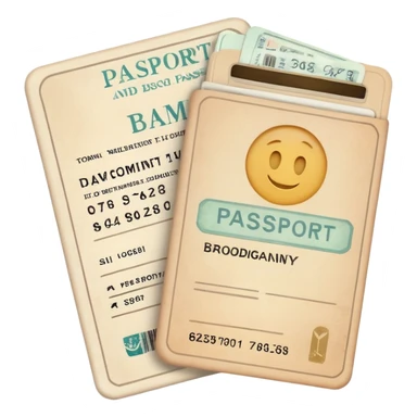 Passport and boarding pass with soft muted colors, not bright sticker