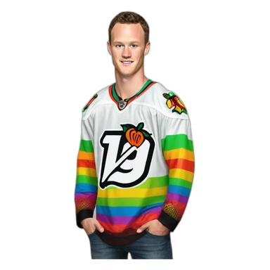 Jonathan Toews wearing rainbow lace shirt sticker