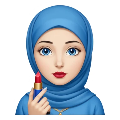 Turkish beautiful finish Konya girl blue eyes with blue hijab islamic dress and had on her hand ysl lipstick  sticker