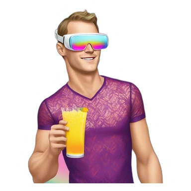 Fancy disco Jonathan Toews wearing rainbow lace shirt and wearing VR glasses and drinking a mimosa sticker