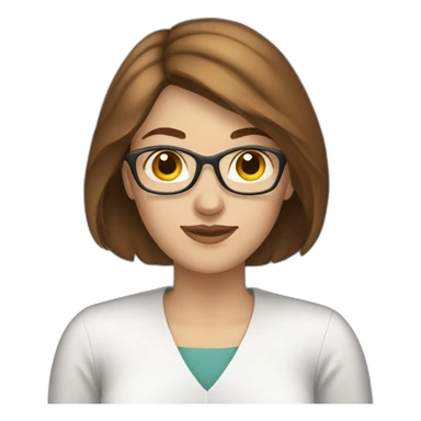 White woman brown hair working on computer sticker