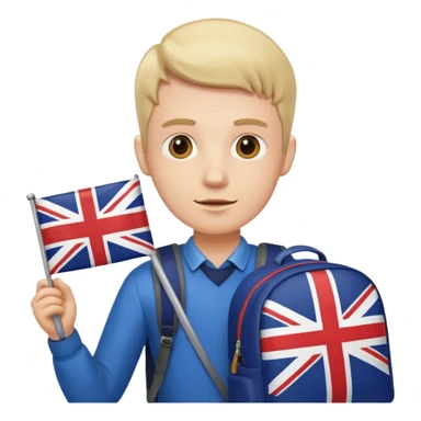 A guy with a backpack holds the Union Jack. sticker