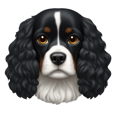 Small completely black king spaniel with black fur on his whole face and white fur on chest sticker