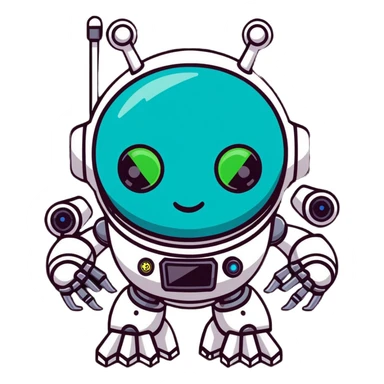 Evil robot with laser eyes and mechanical arms sticker