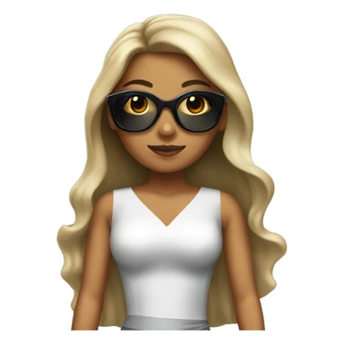 A girl with tan skin and long hair with black sunglasses and a fancy dress  sticker