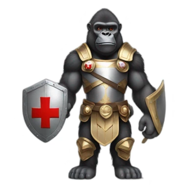 Buff Gorilla wearing a Knight Crusader armor with the holy red Cross sticker