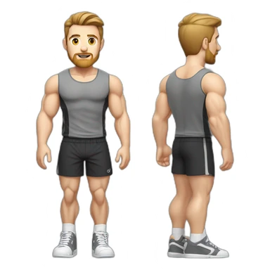 Full height Pale skinned muscular man With Realistic eyes and mouth, light brown hair and stubble In dark gray sleeveless mike, black oversize sports shorts, watch and white sneakers. sticker