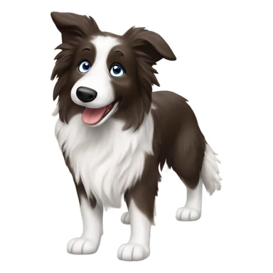 Create a border collie and bearded collie mix with one blue eye and one brown eye running and jumping sticker