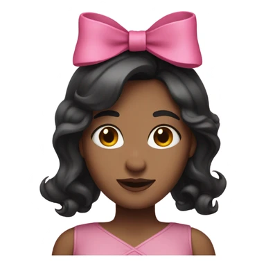 an adult woman with dark hair and pink bow on it, while tipping sticker