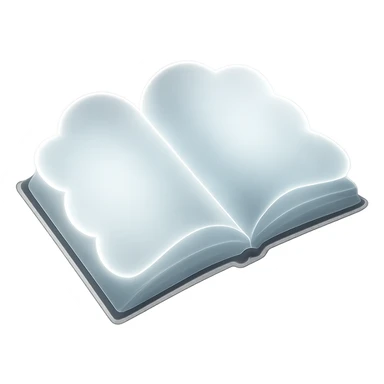 spread book from above, each page is a convex cloud, very bright white color, matte glass style sticker