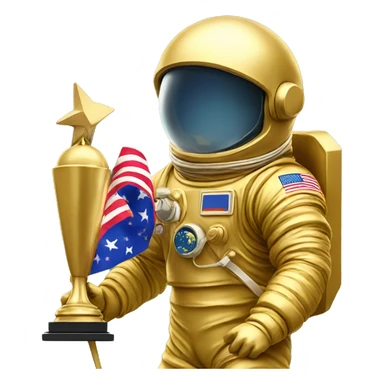 golden astronaut holding flag trophy sticker