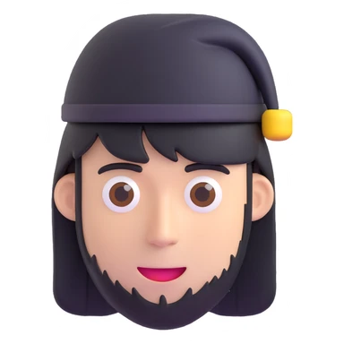 male face with a black hat and long side bangs, 3d emoji style sticker