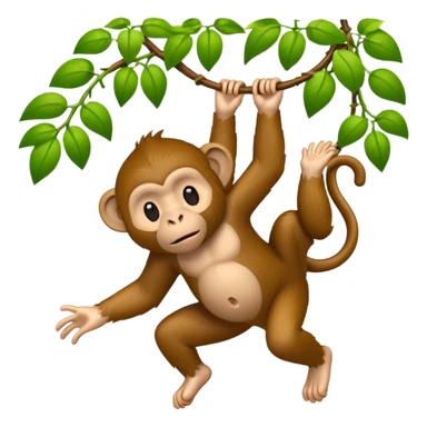monkey swinging on a vine between two big trees sticker