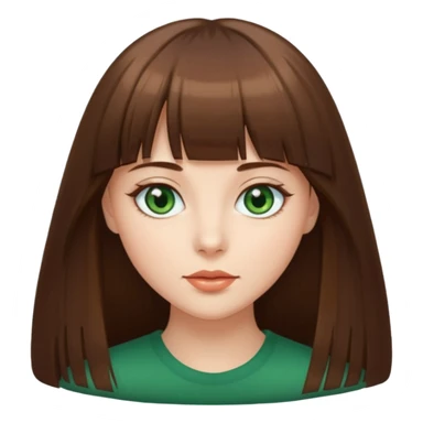beautiful woman, straight long brown hair with bang, green eyes  sticker
