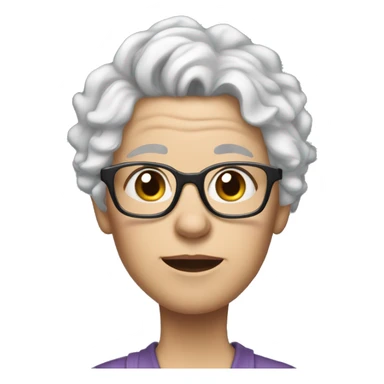 female, short curly white hair, old, wrinkles, glasses, big ears, scar sticker
