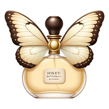 A delicate butterfly with wings in ivory and beige, and a flacon of vintage-style cream aesthetic perfume sticker