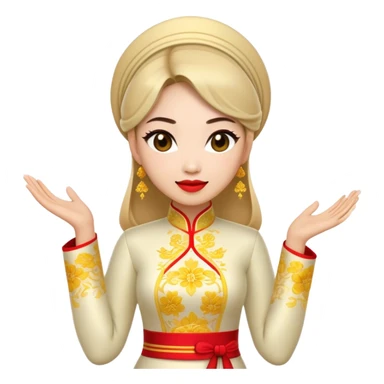 Cinematic Realistic Ao Dai Pop Culture Emoji, featuring an elegant portrayal of the traditional Vietnamese dress rendered with graceful textures and vibrant, cultural lighting. sticker