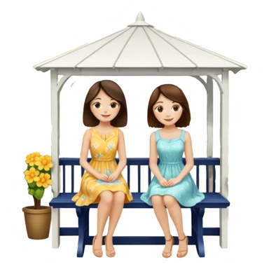 Two brunette women sitting on a white gazebo sticker