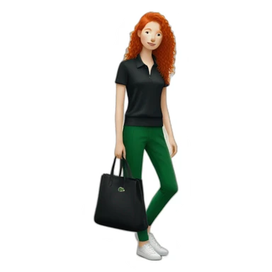 Lacoste bag girl redhead with black lacoste clothes sticker