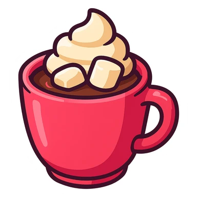 hot chocolate in a pink cup, 3D cartoon style, playful sticker