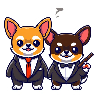 2 Chihuahua dogs in James Bond suits smoking big fat cigar sticker
