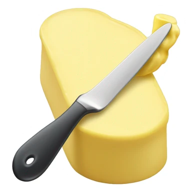 A curl of margarine on the tip of a butter knife sticker