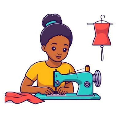 Black woman teaching sewing kawaii sticker