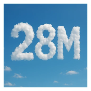 The number two, the number eight, and the letter M in a cloud formation, fluffy and white sticker