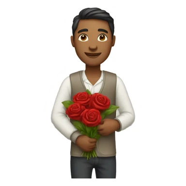 Ypung man with social cloths carrying a bouquet of red rose flowers sticker