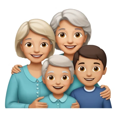 two kids (1 boy and 1 girl) with their mother and grand mother smiling sticker