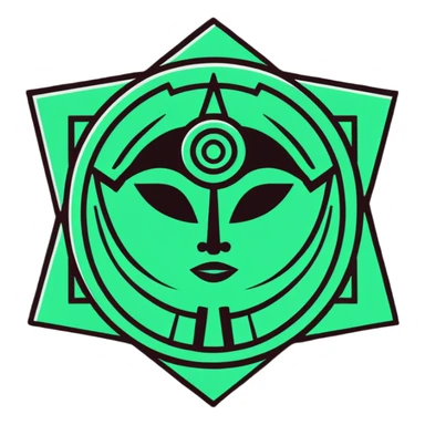 Ancient Maya emotion symbol, strictly only white and deep dark green colors, geometric sharp lines, angular, minimalist glyph style sticker
