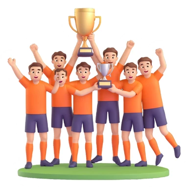 team celebrating with trophy sticker