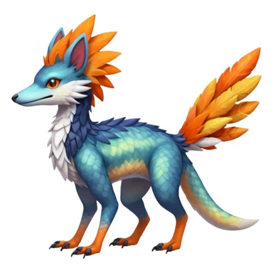 Colorful Fruity Iridescent Warm-colored Tropical Exotic Vernid-Sergal-Trico-Silvally-Nargacuga-fusion-hybrid-animal-creature, full body sticker