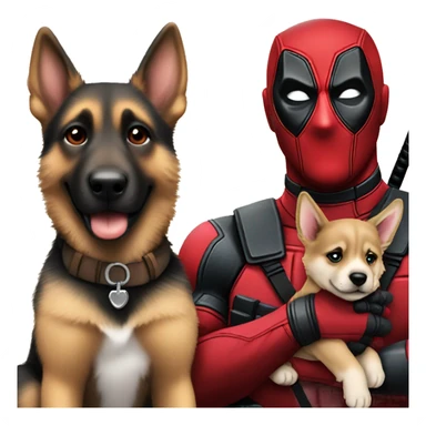 Deadpool holding German shepherd puppy sticker