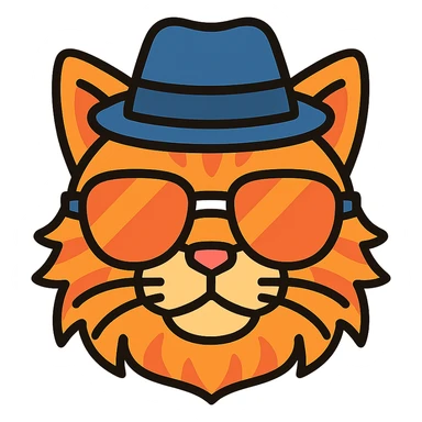 Add a stylish hat to the cat wearing sunglasses, keep the background transparent. sticker