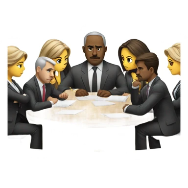 business people sitting around a table looking unhappy sticker