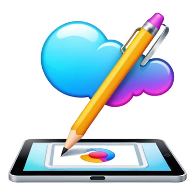 Computer graphics icon, digital design tools like a stylus, tablet, computer image on screen, vibrant colors, minimalistic style, clean lines, transparent background. sticker