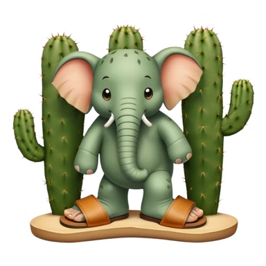 elephant with a cactus body wearing sandals, elephant head on top of a green cactus body with sandals on its feet sticker
