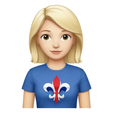 White woman with blonde hair holding a French flag in hand with a fleur-de-lily t-shirt sticker