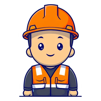 Chinese man wearing orange safety helmet and high visibility vest sticker