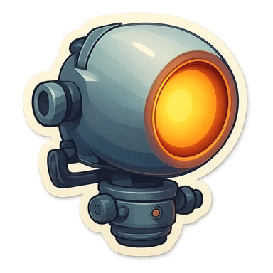 Spotlight in retro stickers style, pointing downward, no beam. sticker