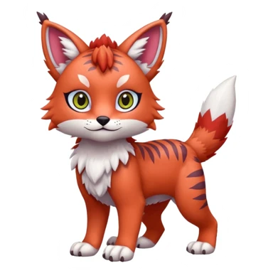 Colorful tropical reddish kawaii cute Lynx-Trico-Sergal-Wolf-Vernid-Fakémon-Pokémon-creature (full body) sticker